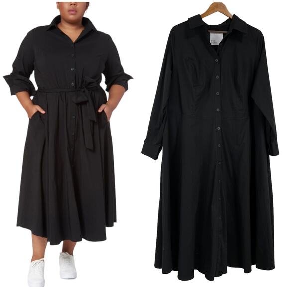 Pari Passu NWOT Poplin Shirtdress Black Side Pockets Size C2 (US 14) NO BELT - Picture 1 of 12